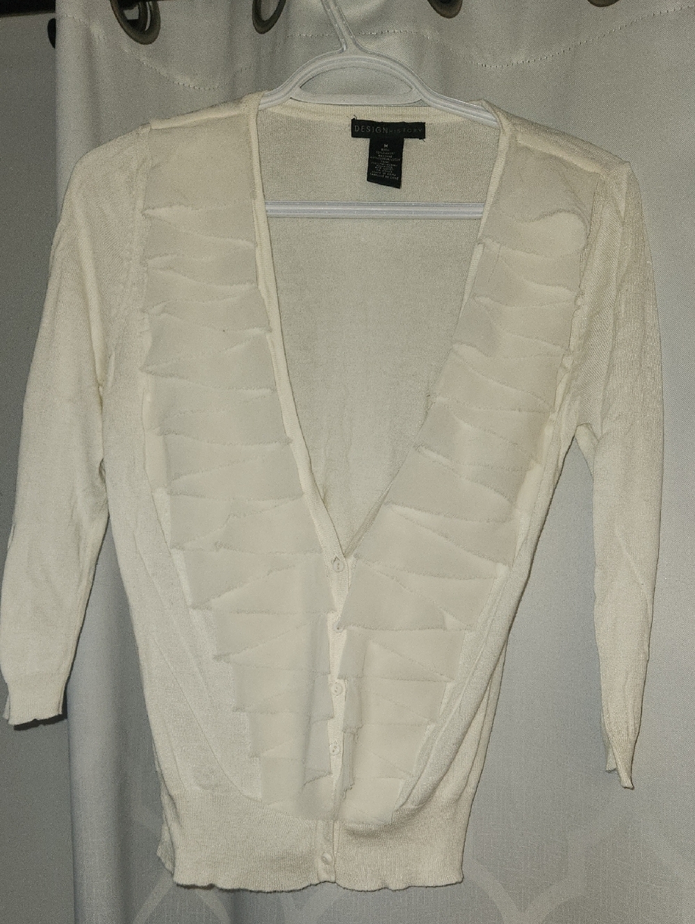 Design History Cream Ruffle-Front Button Cardigan